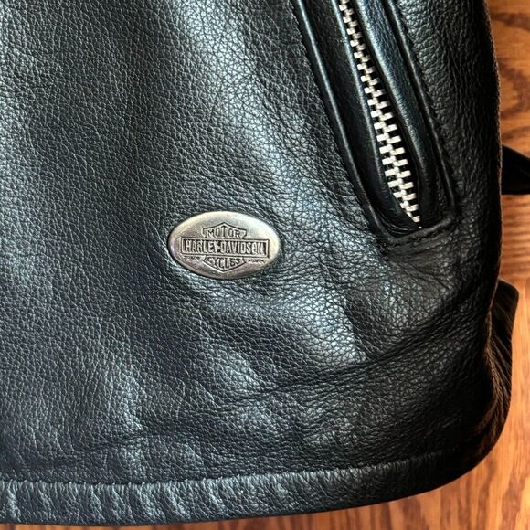 Harley Davidson Leather Jacket Women S Black Zipper Fringe Grunge Moto Mint - Picture 8 of 16